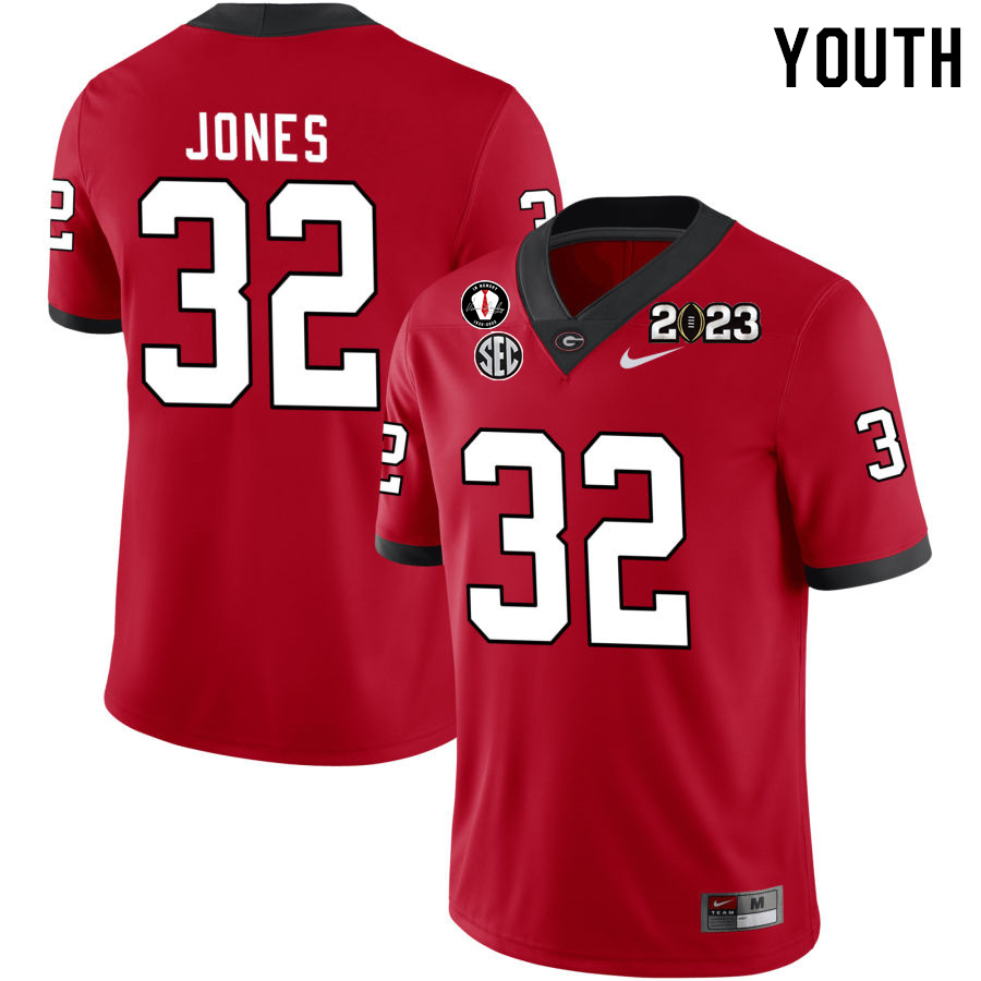 Georgia Bulldogs Youth Cash Jones #32 Red 2022-23 CTP National Championship Stitched College UGA Football Jersey 23MG012RQ